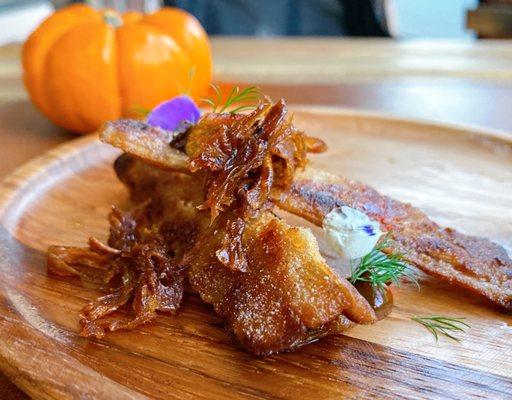 COVID OUTDOOR DINING: Course #3 - Panfried Burdock in rice flour