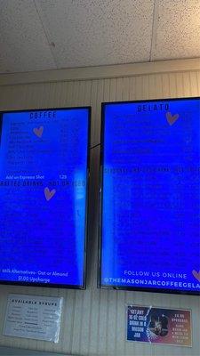 Menu inside the store