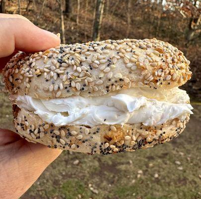 Everything bagel with veggie cream cheese