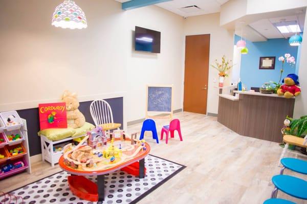 Reception area for children to feel right at home.  Welcome to your new dental home!