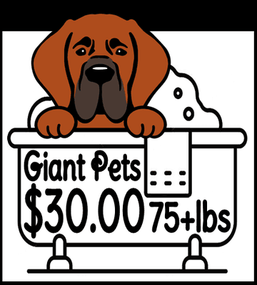 Giant Pets 
 75lbs or More)
 1 Hour -  30 Minutes
 $30.00