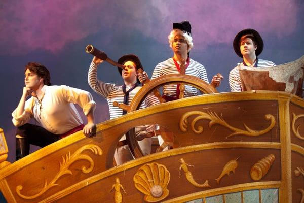 Prince Eric, played by Nathan Rhoden, and his sailor crew in our February 2016 Moonlight Broadway production of "The Little Mermaid".