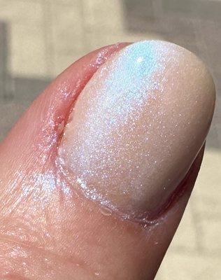 Bleeding critical and didn't take off the hang nail she created by over-filing. Very painful