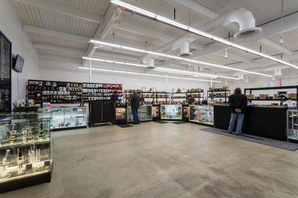 Comprehensive lobby view of Mary Mart cannabis dispensary near Tacoma.