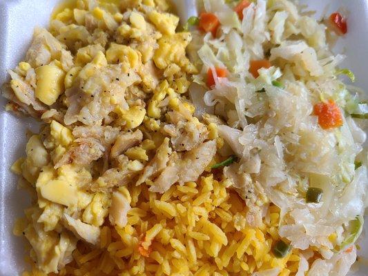 Ackee & Saltfish w/ cabbage & yellow rice