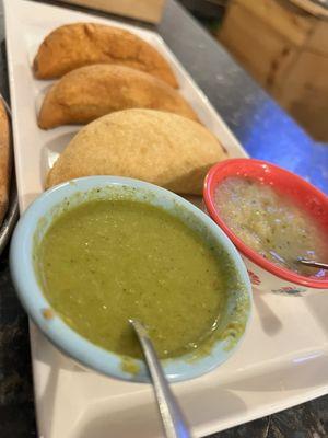 Empanadas and homemade salsas.