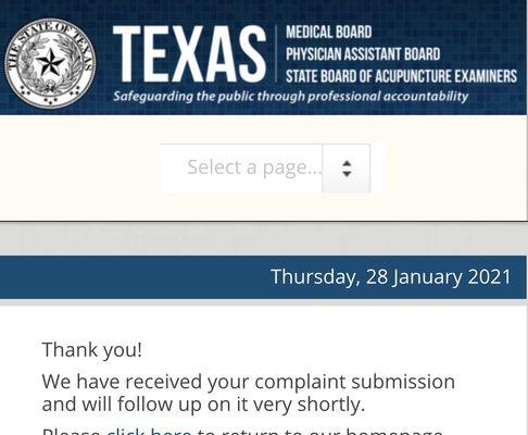 My complaint to the Texas state medical board