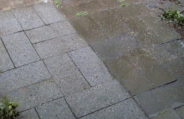 Walkways get dirty and we don't notice. Check out the difference after pressure washing.