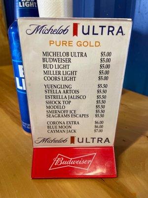 Beer menu