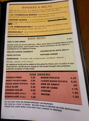 Burgers kids menu sides