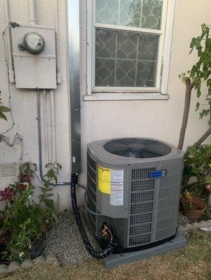 Central Air Conditioning System sits outside while the furnace is hung off the rafters inside the attic.