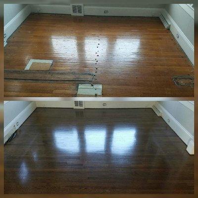 Hardwood floor before and after refinishng by Express Wood