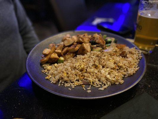 Hibachi Chicken with fried rice and a cracked egg. Yum! February 2021.