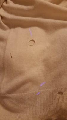 Large holes from dry cleaning in BCBG sweater dress