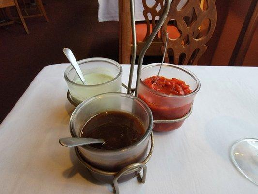 Trio Sauces (mint yogurt) (spicy tomato onion)