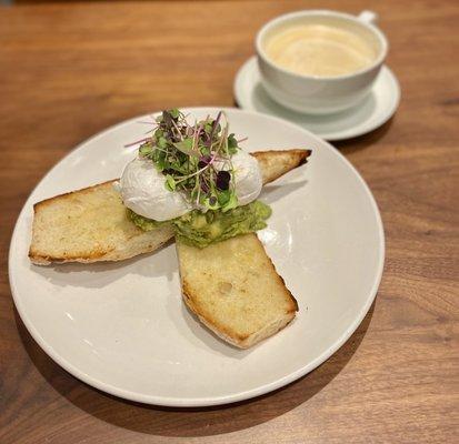 Avocado  toast and Cafe Au Lait