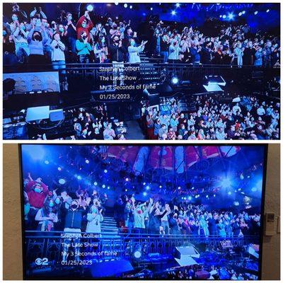 My 3 seconds of fame on national TV. - My wife and I seated in the front row of the balcony.