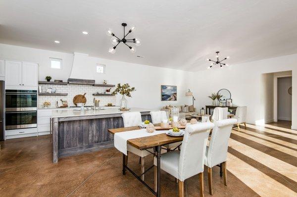 Custom Built home - Main living space with radiant concrete floors, custom IKEA kitchen and high ceilings