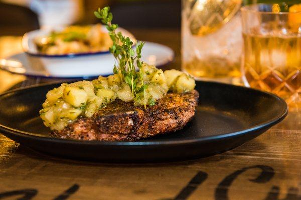 Pork Porterhouse w/ Apple Thyme Compote