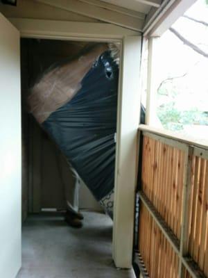 The couch was way too long and couldn't fit through my narrow doorway. I didn't take the outside ceiling into account when measuring.