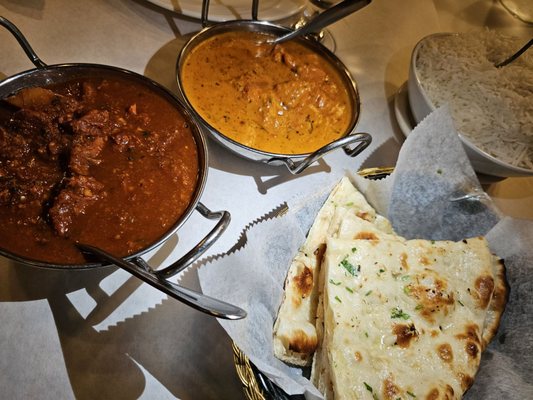 Little bit of everything chicken Tikka masala, lamb vindaloo and garlic naan bread yum