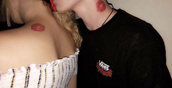 Matching Kissy Lips Tattoo by Smerk and Circle at Sacred Art Tattoo