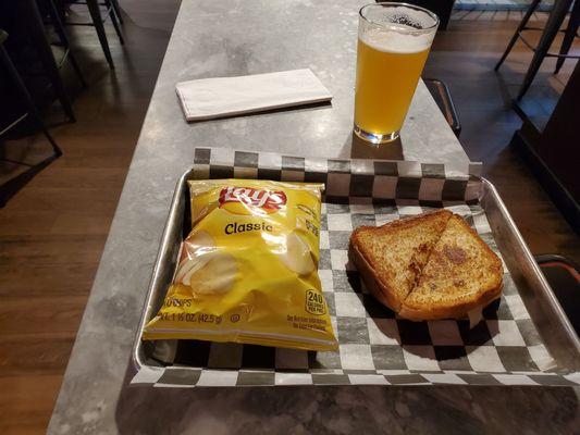 Mr Rogers grilled cheese sandwich with a Hazy IPA