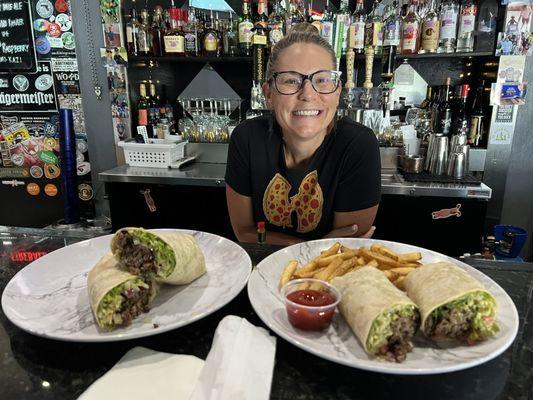 Today's off the menu special.  Cheeseburger wraps!  Freaking amazing.  Best neighborhood bar in Ballantyne