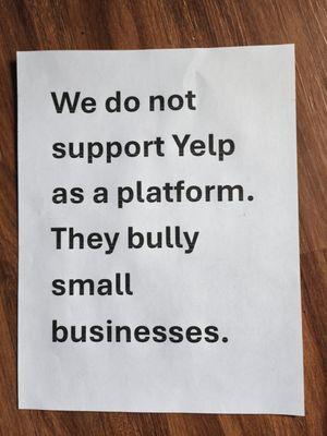 We do not support YEELP.  They bully small businesses.