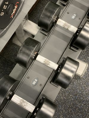 Another set of dumbbells that could double as a biohazard. They need to replace these.