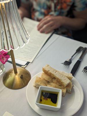 Delicious bread served table side with olive oil and balsamic vinegar.