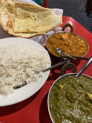 75. Palak Paneer, 76. Paneer Kadahi, and 18. Butter Naan