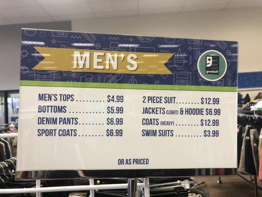 Mens prices