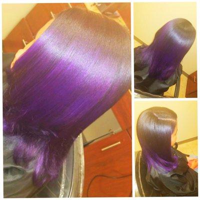 Silk Press w/ Purple Highlights