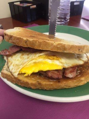 Egg, ham, and Swiss on Rye