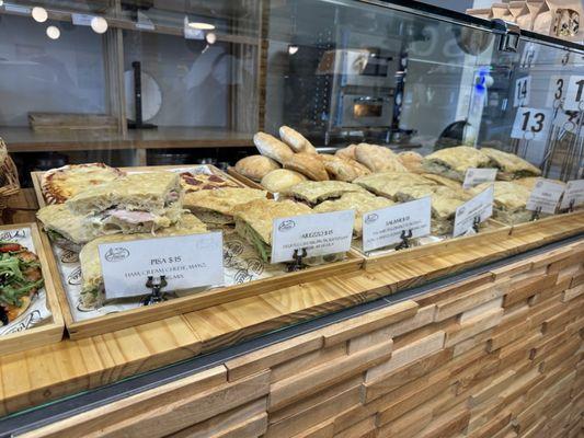 Display case of sandwiches