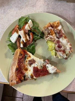 Caprese salad, Nonno's pizza & bacon/pickle breadsticks. YUM!