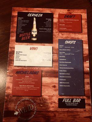 Bar menu