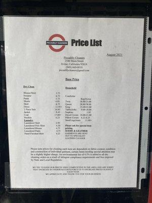 Price list