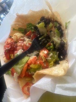 Tostada Salad with limited toppings and grilled chicken. The hubby liked it and he's pretty picky... he did said he could use more lettuce