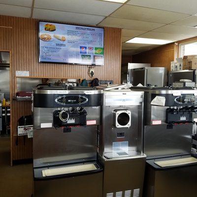 ice cream section is closer to the customer than the kitchen