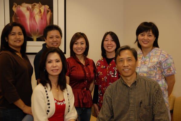 Dr. Judith Abaya (Front left), Dr. Samuel Leung (front right), From Left Back Josie, Rose, Dr. Sharie Tan, Rowena and Cassandra