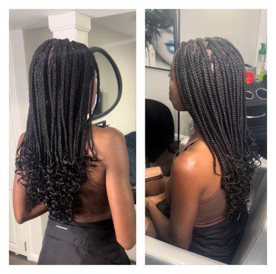 Medium Mid Back Box Braids with the ends curled