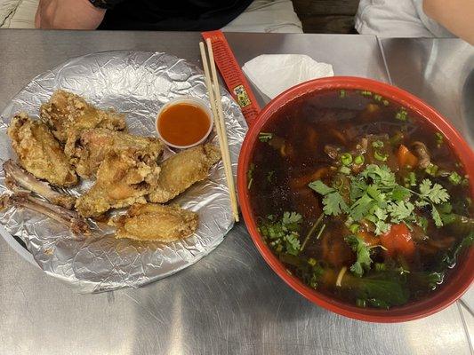 Chicken wings and braised beef soup