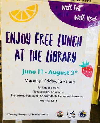 For summer of 2018. Free lunches for kids and teens.