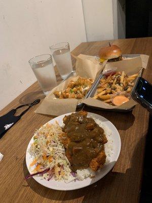 Kare Baga Burger Chicken Katsu with Kare Shichimi Garlic Parmesan Fries