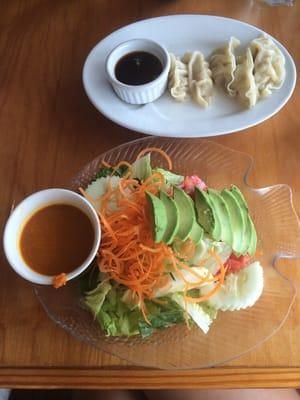 Ginger dressing and gyoza. Gyoza is great but was not impressed with the ginger dressing from the salad. Not as good as Makotos