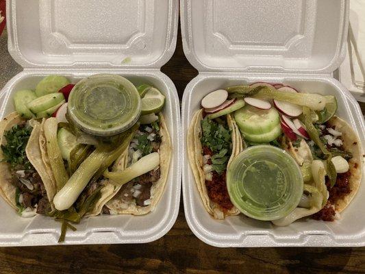 Left: Lengua tacos Right: Chorizo tacos