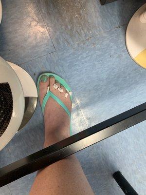 Pedicure by the drying fan.