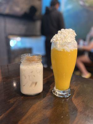 Chai, mango smoothie